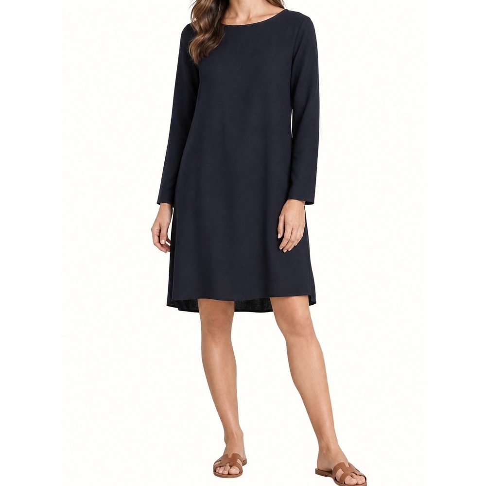 Cut Loose Oversized Tunic Dress Navy Womens M Crepe Boat Neck Lightweight Flowy